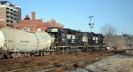 NS yard job E19 heads toward the interchange yard with CSX.  CSX Jmes River SD (about MP cab 146.1) in the foreground